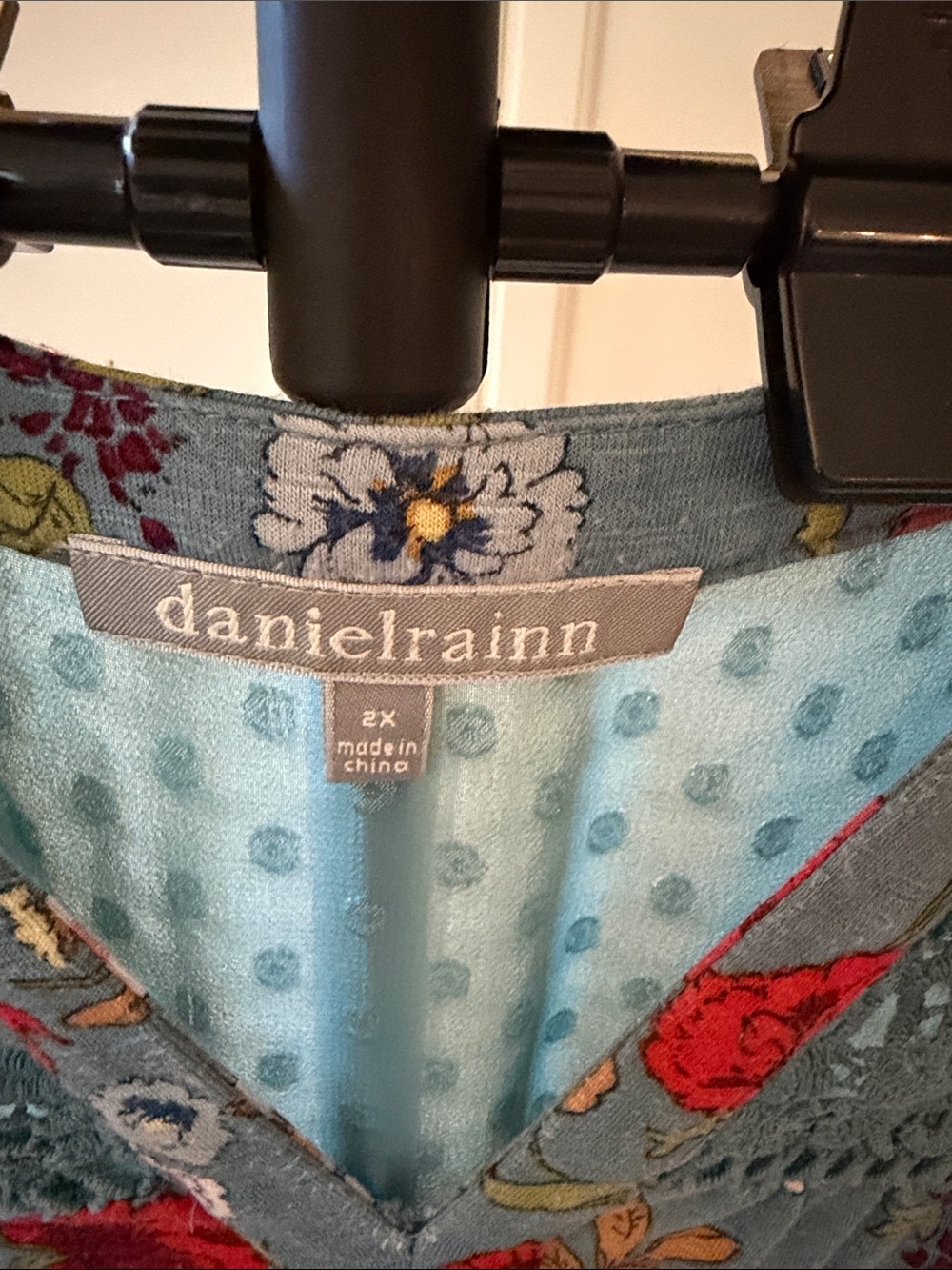 Daniel Rainn Dusty Teal Floral Lace-Trim V-Neck Blouse (69) - Picture 2 of 3